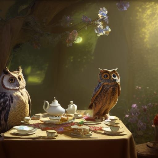 Owl's Whimsical Tea Party: Storybook Art
