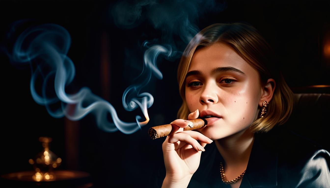 Chloë Grace Moretz Smoking Cigar: Ultra Realistic Photograph...