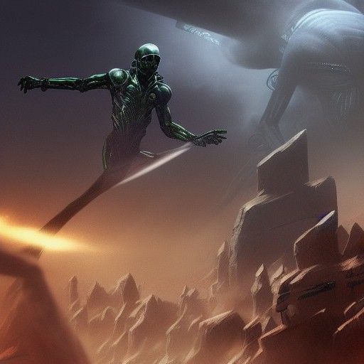 Alien Soldier in Detailed Matte Painting