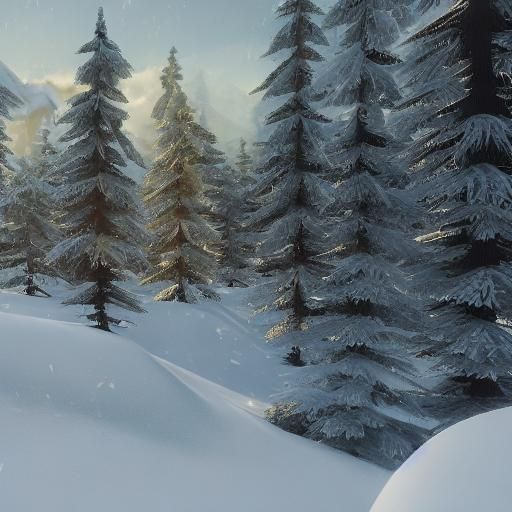 Snowy Fir Trees and Mountains in 3D Game Style