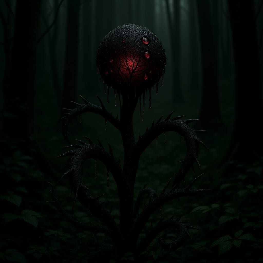 Dark Thorny Plant with Black Bloom in Giger Style