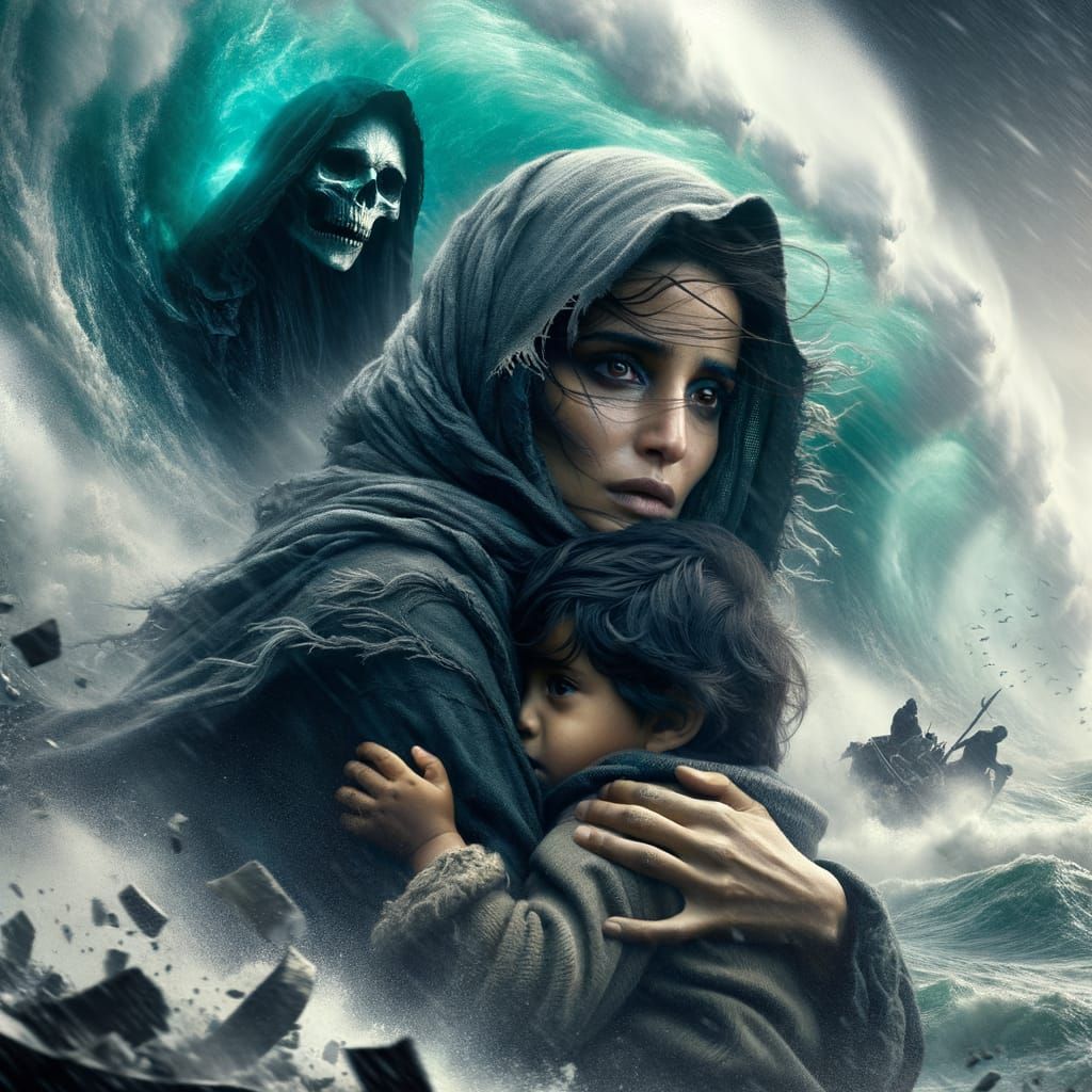 Dramatic Matte Painting: Woman and Child in Storm