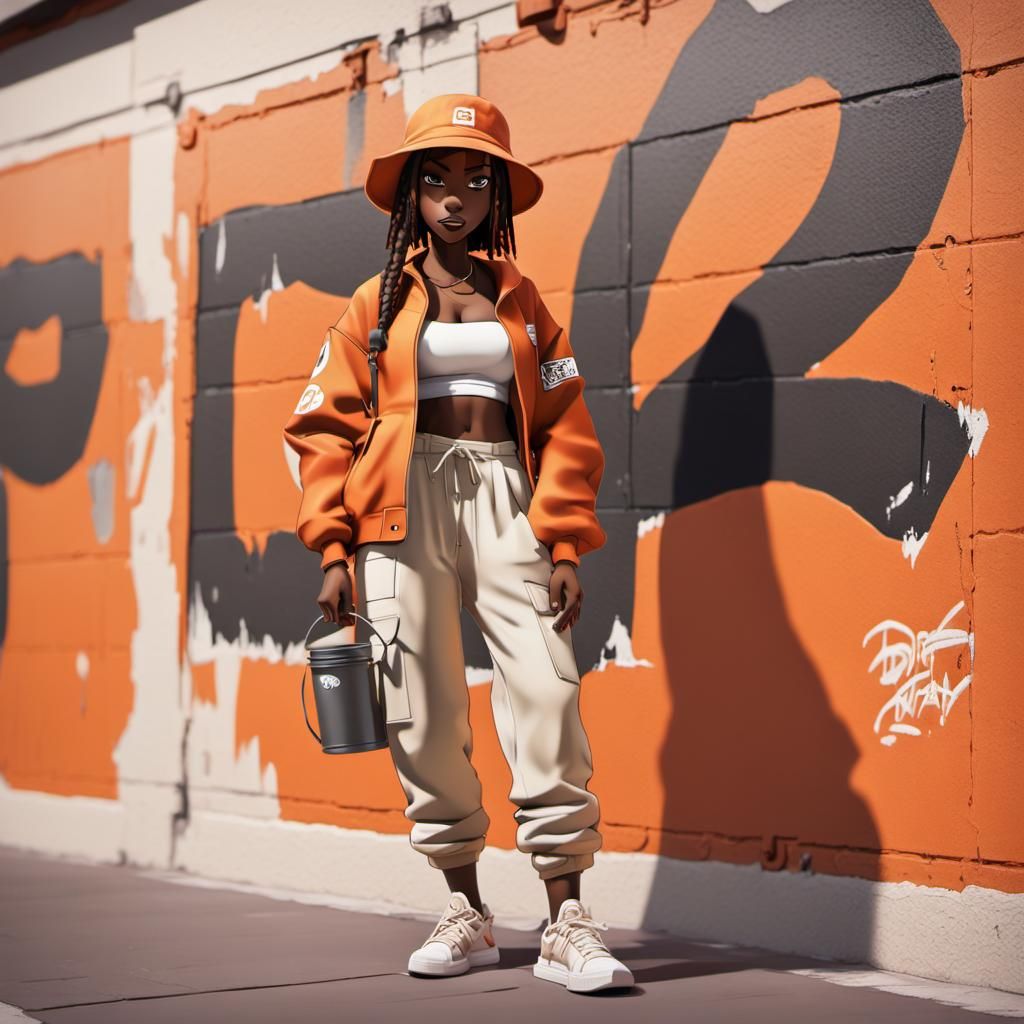 Anime Girl with Graffiti in Digital 3D Art
