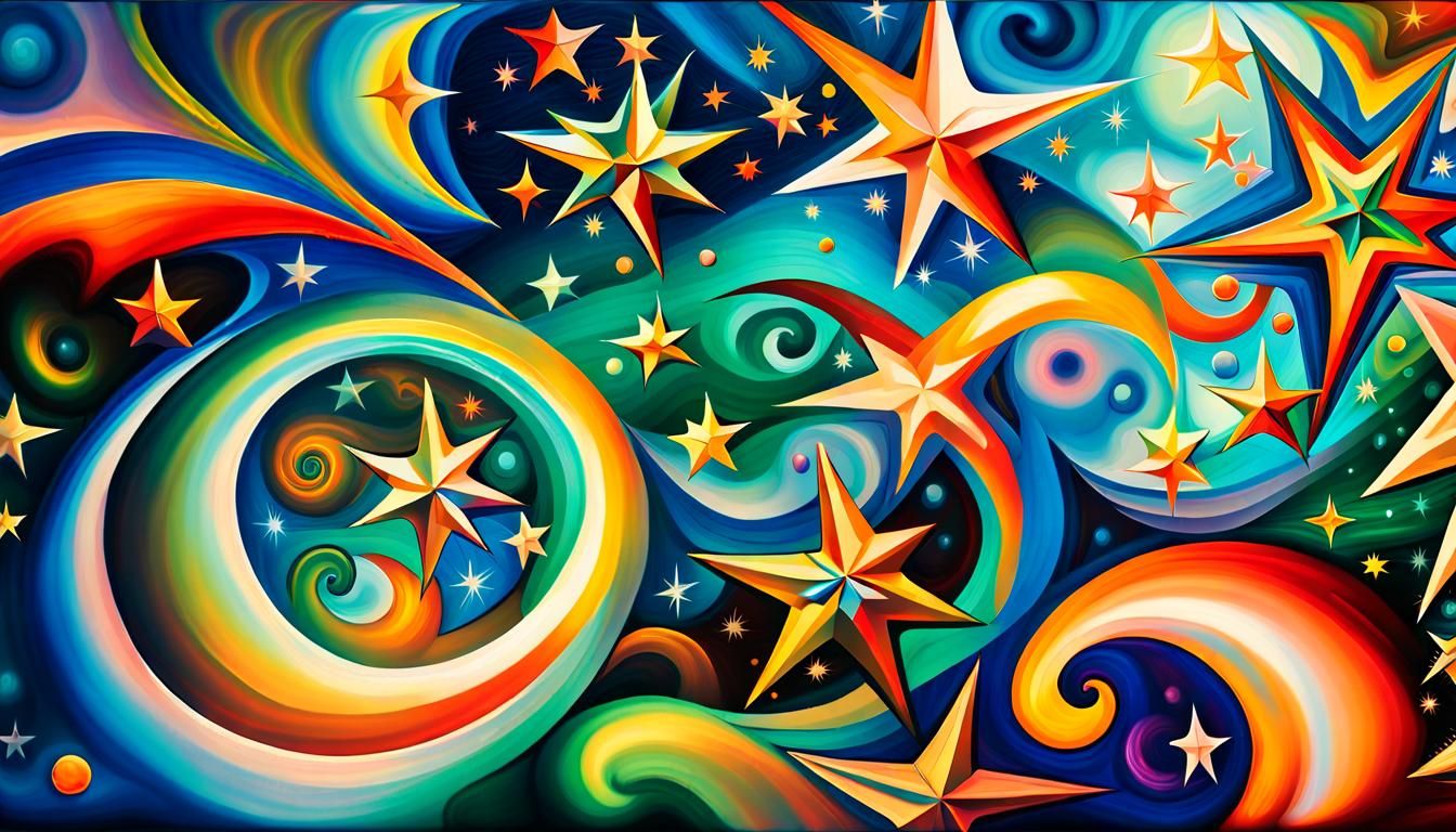 Iridescent Stars in Electro Magnetic Plasma, Impasto Style