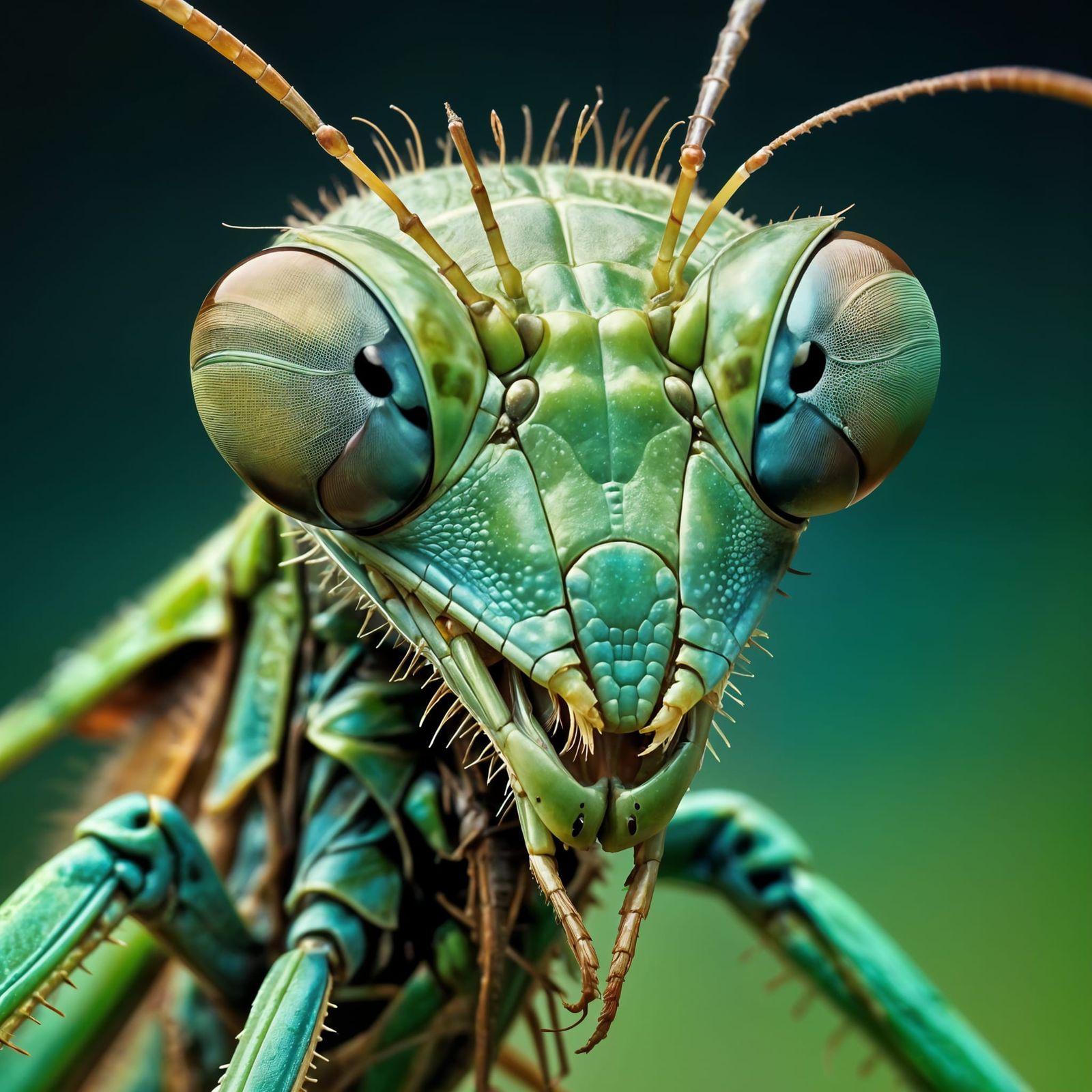 Praying Mantis Portrait in Rich Color Macro Photography
