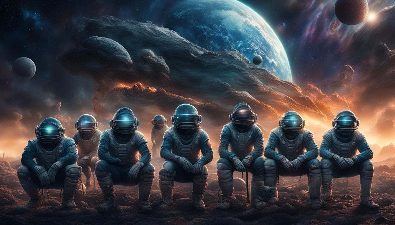 Alien Baseball Team Photo in Galaxy Sky