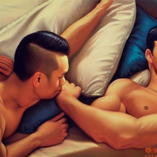 Realistic Oil Painting of a Sensual Male Couple