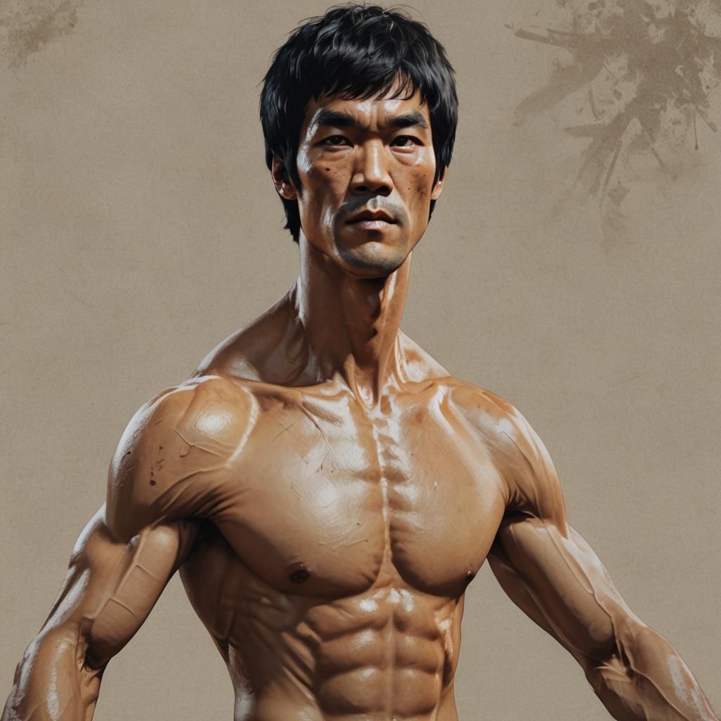 Bruce Lee Portrait in Hyperdetailed Art Style