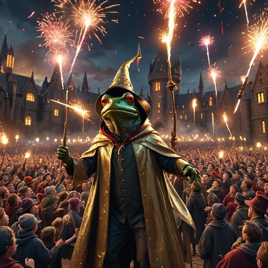 Whimsical Frog Wizard at Hogwarts Arena in Candy Art