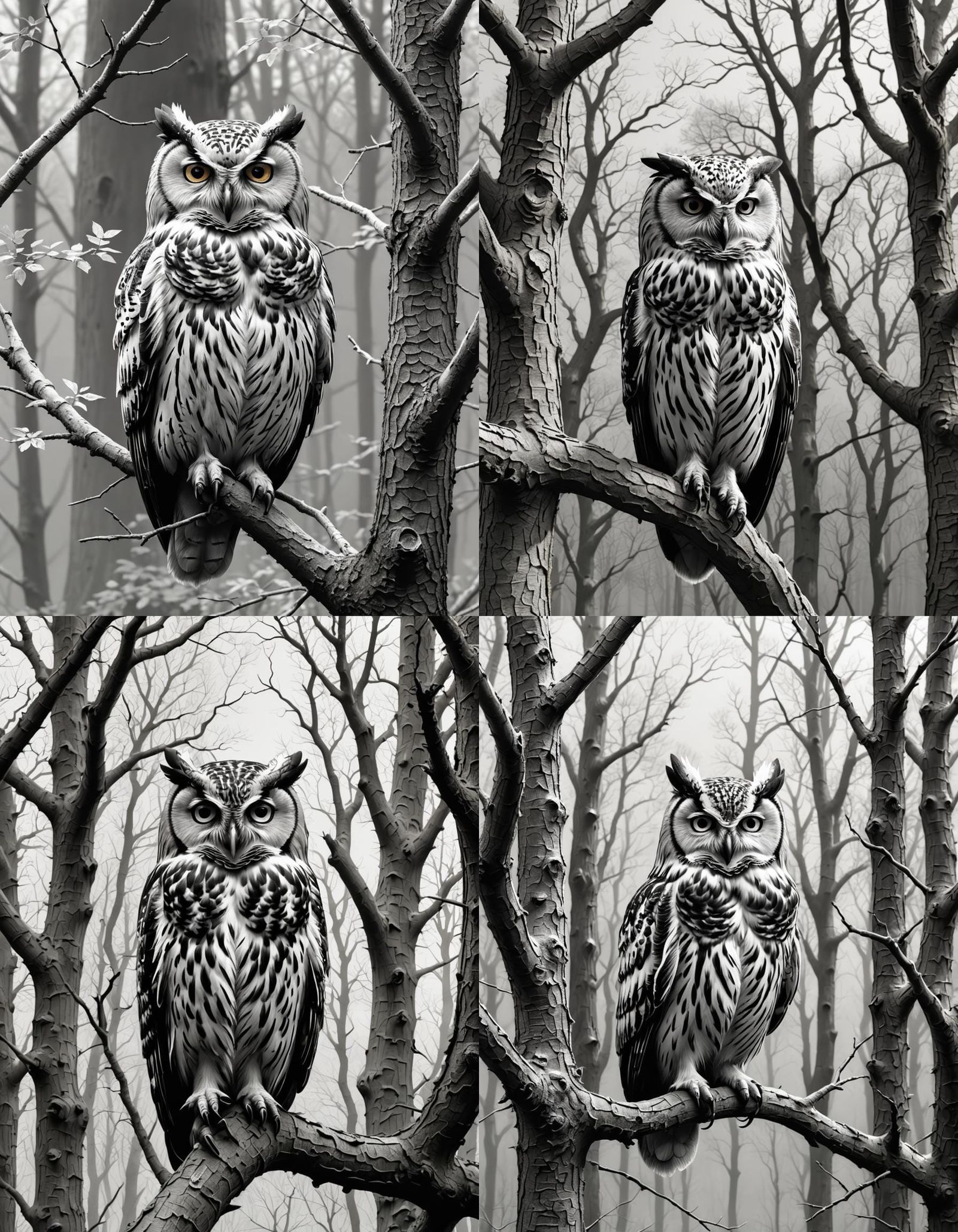 Ornate Owl Carved in Tree Trunk: 3D Rendering