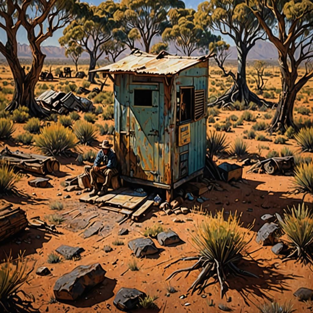 Australian outside tin shack in the middle of the outback  p...