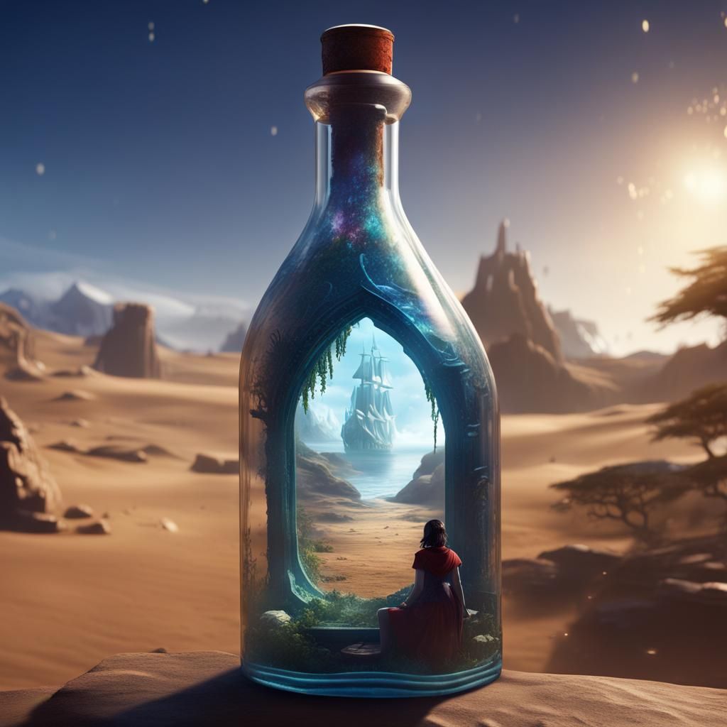 Woman Trapped in Bottle with Destiny Label