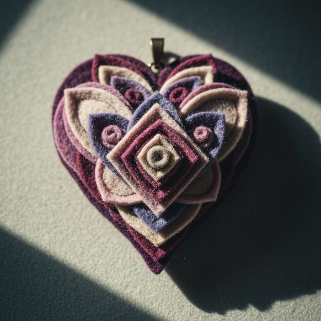 Felt Gothic Heart Pendant in Pre-Raphaelite Style