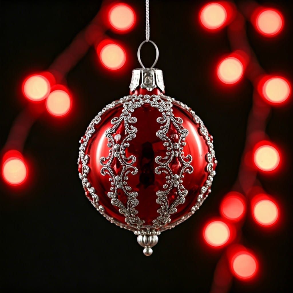 Intricate Red Glass Christmas Ornament with Silver Filigree
