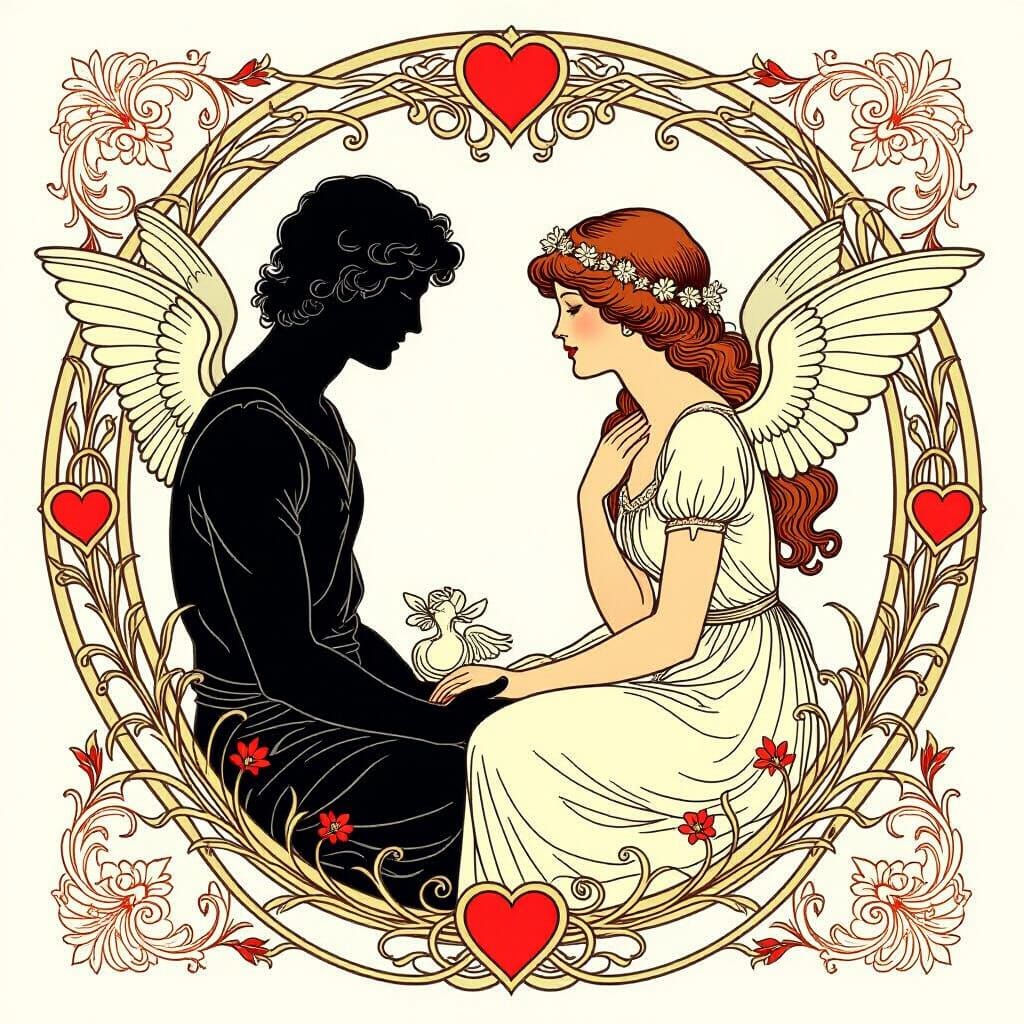Delicate Romantic Motifs in Art Nouveau Style