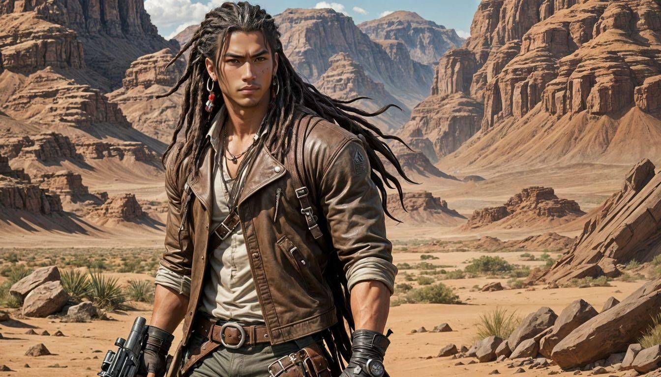 Handsome Polynesian Warrior in Desert Wasteland: Anime Art
