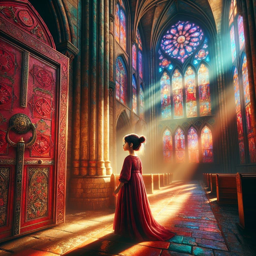 Girl in Gothic Cathedral: Fantasy Concept Art