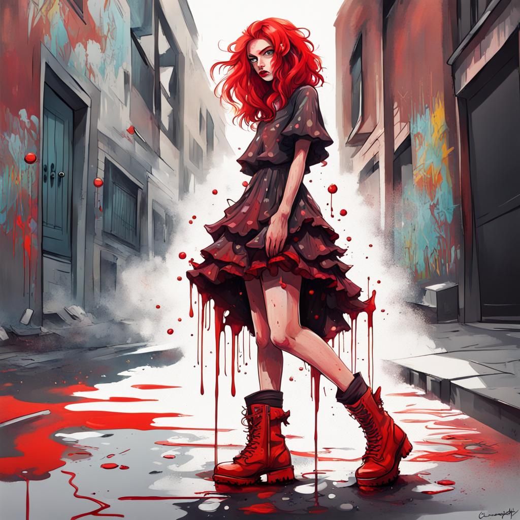 Fiery Redhead in Urban Graffiti Art Style