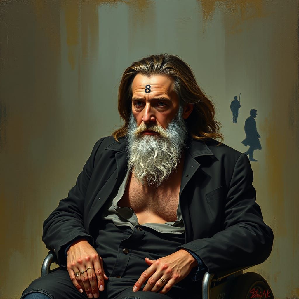 Wisdom in a Weathered Face with Number 8 Tattoo