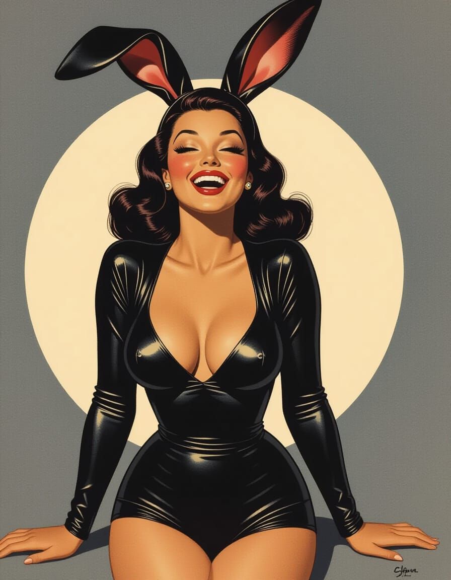 Nubian Woman in Bunny Suit, Gil Elvgren Style