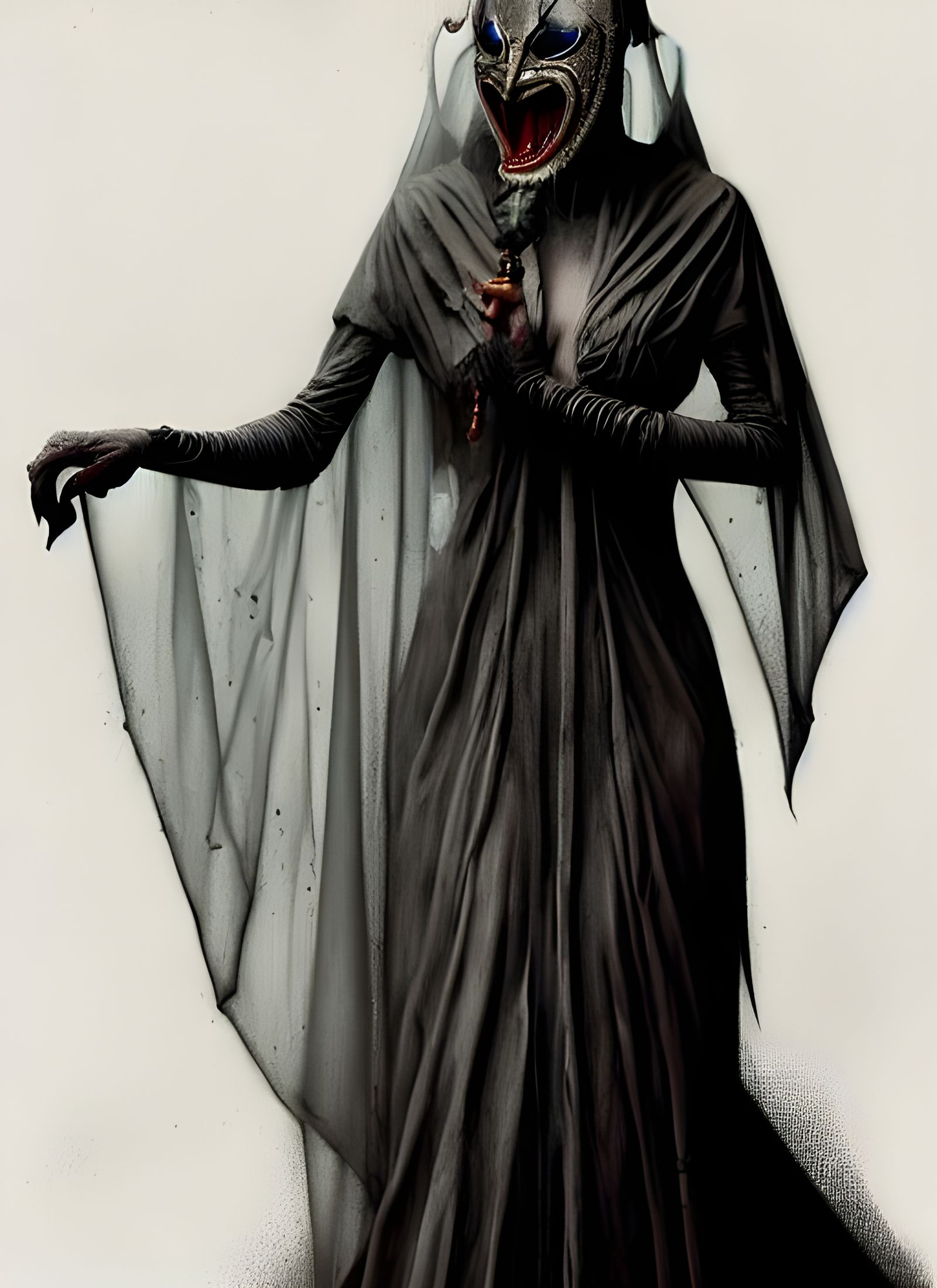 Sinister Venetian Mask Portrait in Gouache Painting Style