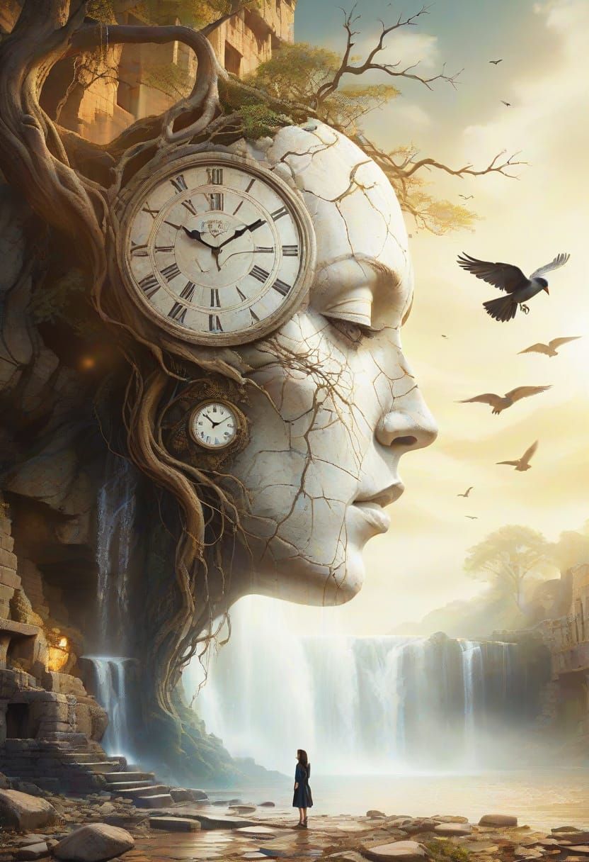 Surreal Stone Woman in Ancient Ruins