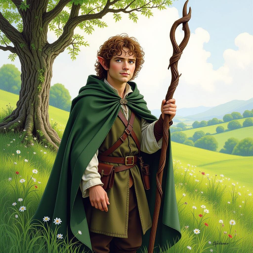Frodo Baggins in Lush Green Meadow