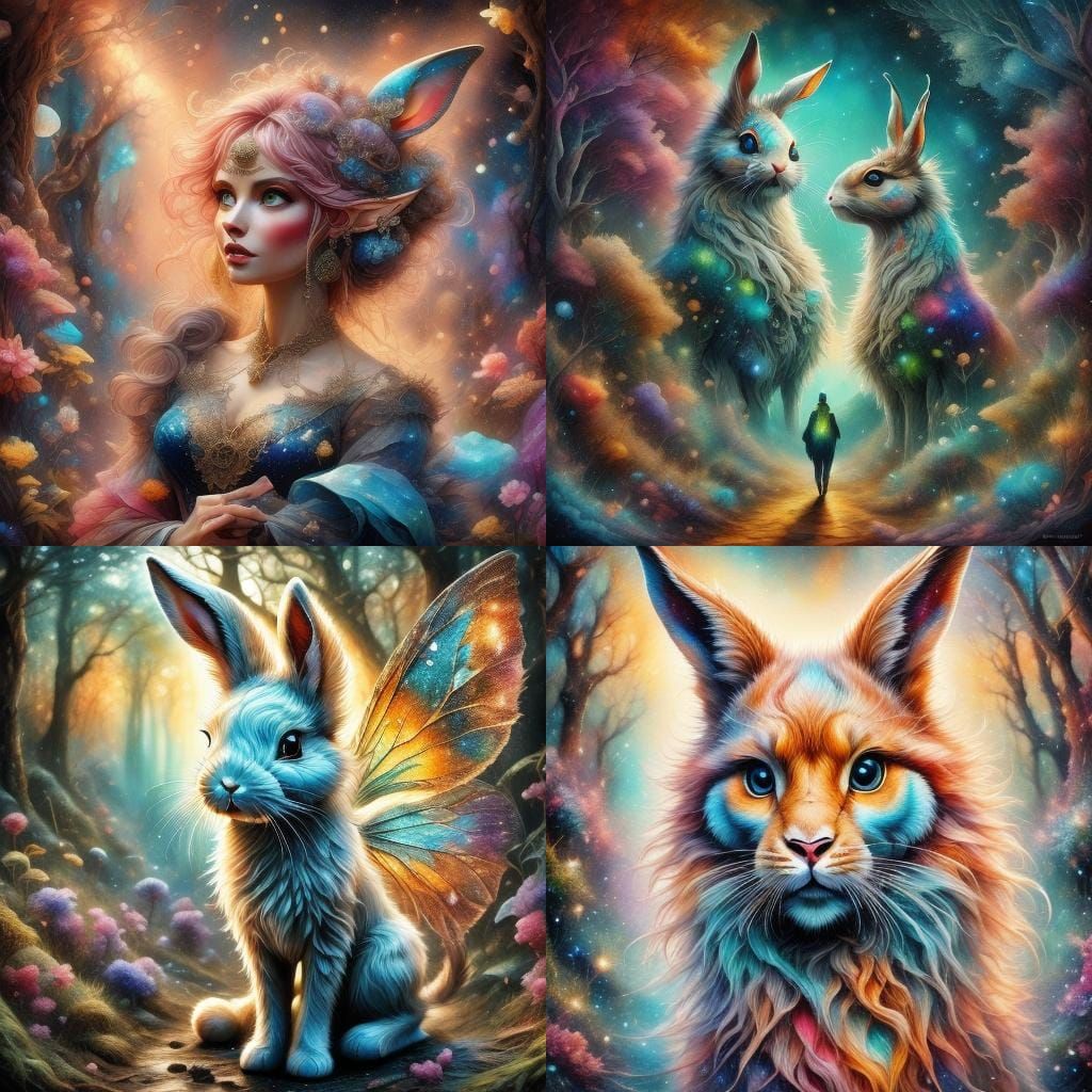 Bunny Fairy in Enchanted Forest: Fantasy Art