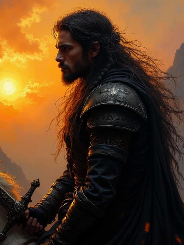 Ethereal Warrior in Mystical Sunset