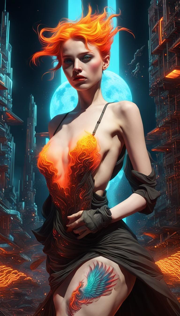 Vibrant Red Phoenix Tattoo Design