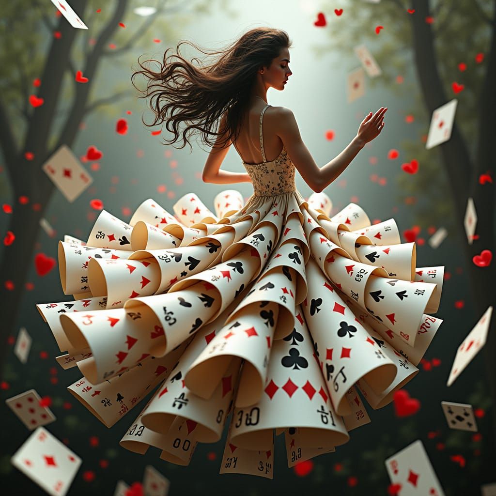 Woman in Playing Card Dress: Surreal Fantasy Art