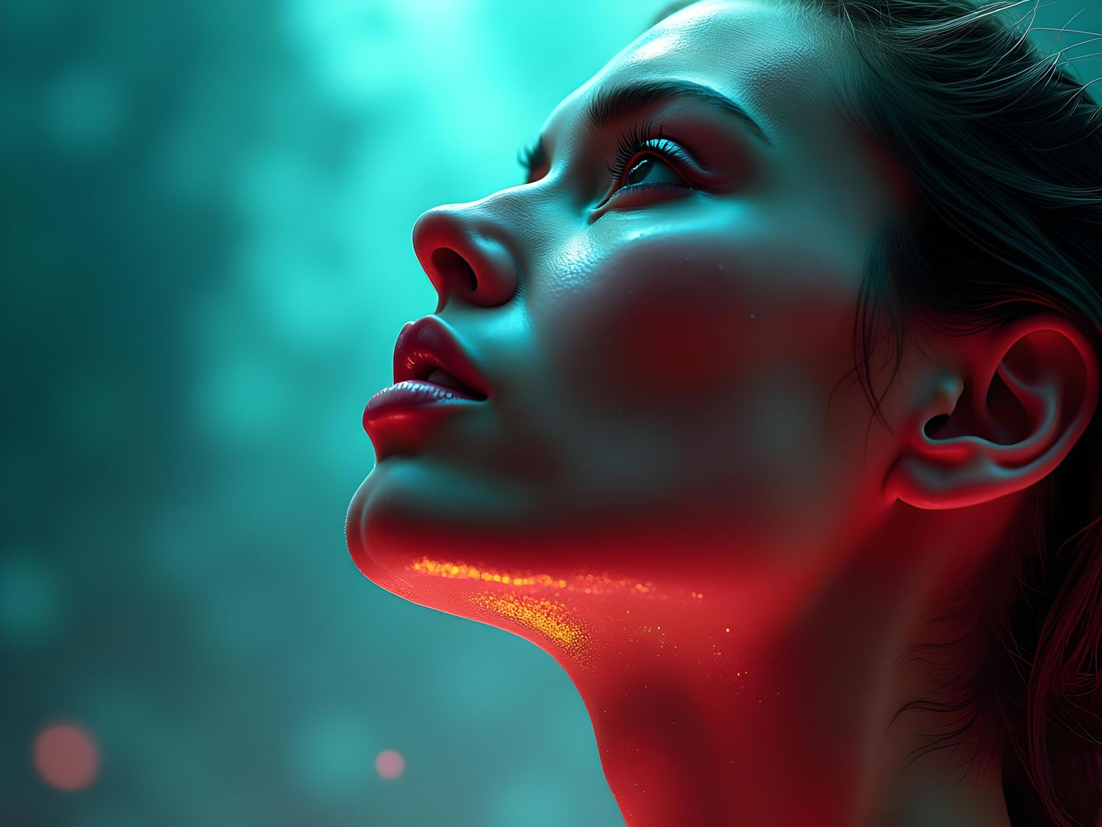 Gigantic Woman with Scared Expression in Hyper-realistic 3D