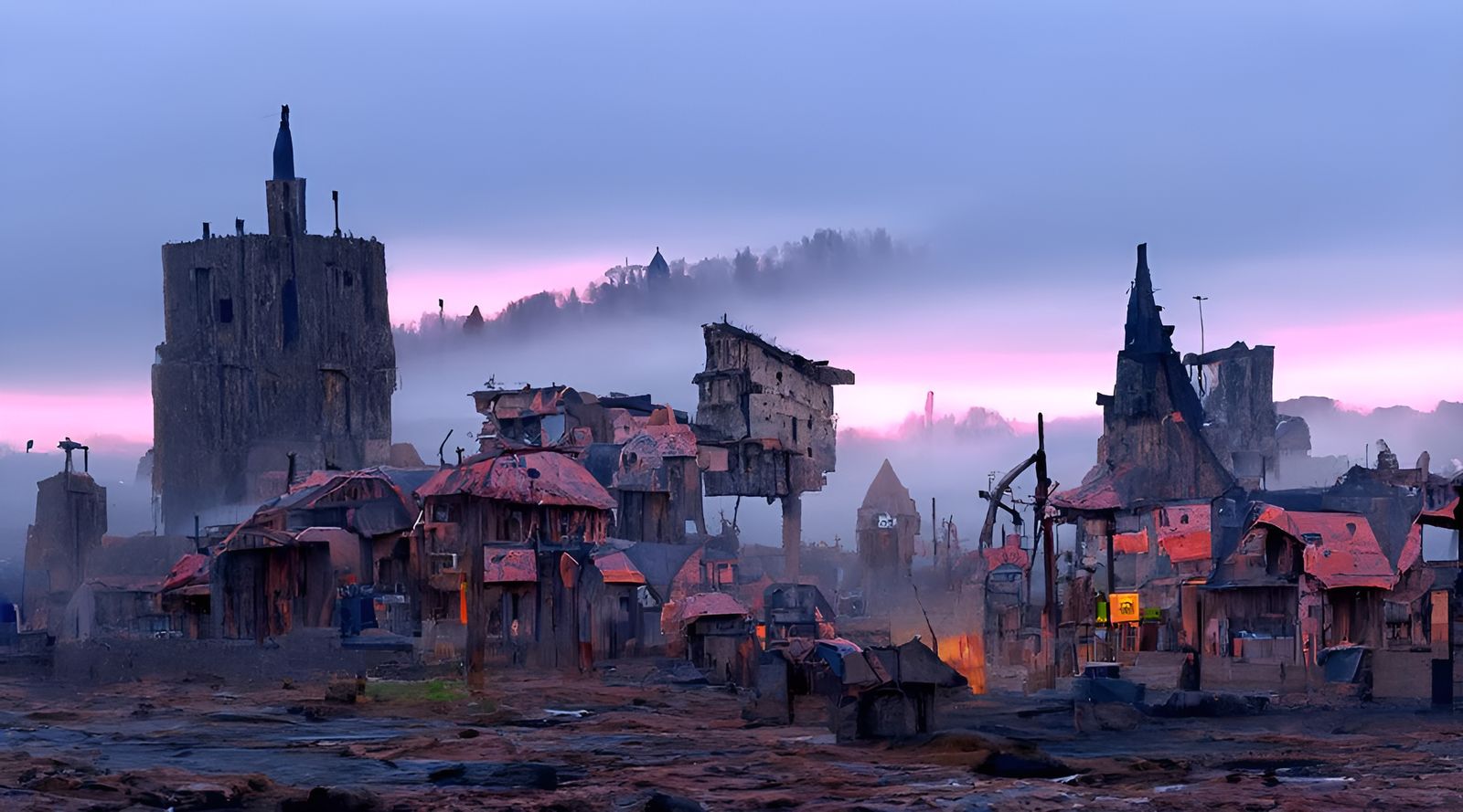 Post-Apocalyptic Medieval Town at Dawn