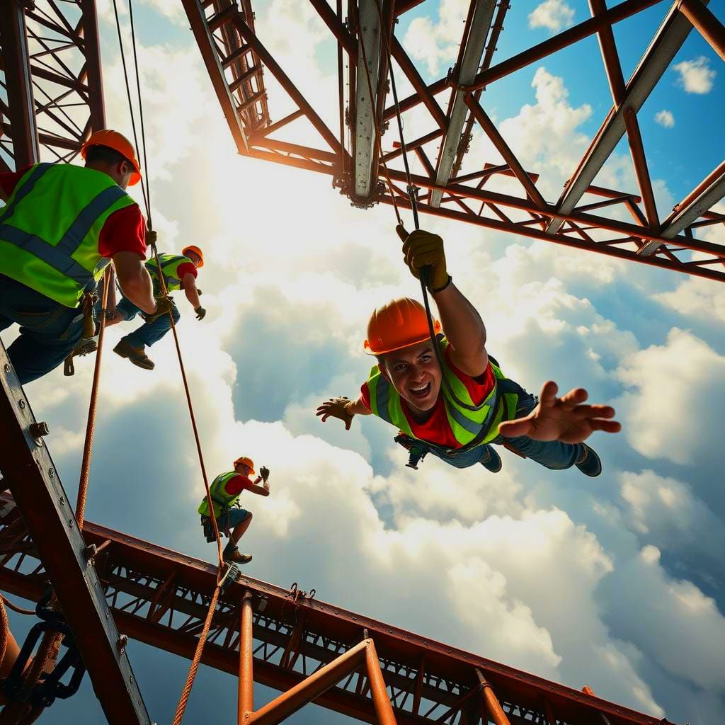 Builders Constructing a Towering Skyscraper