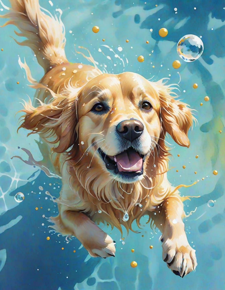 Golden Retriever Dive: Watercolor Splash Art