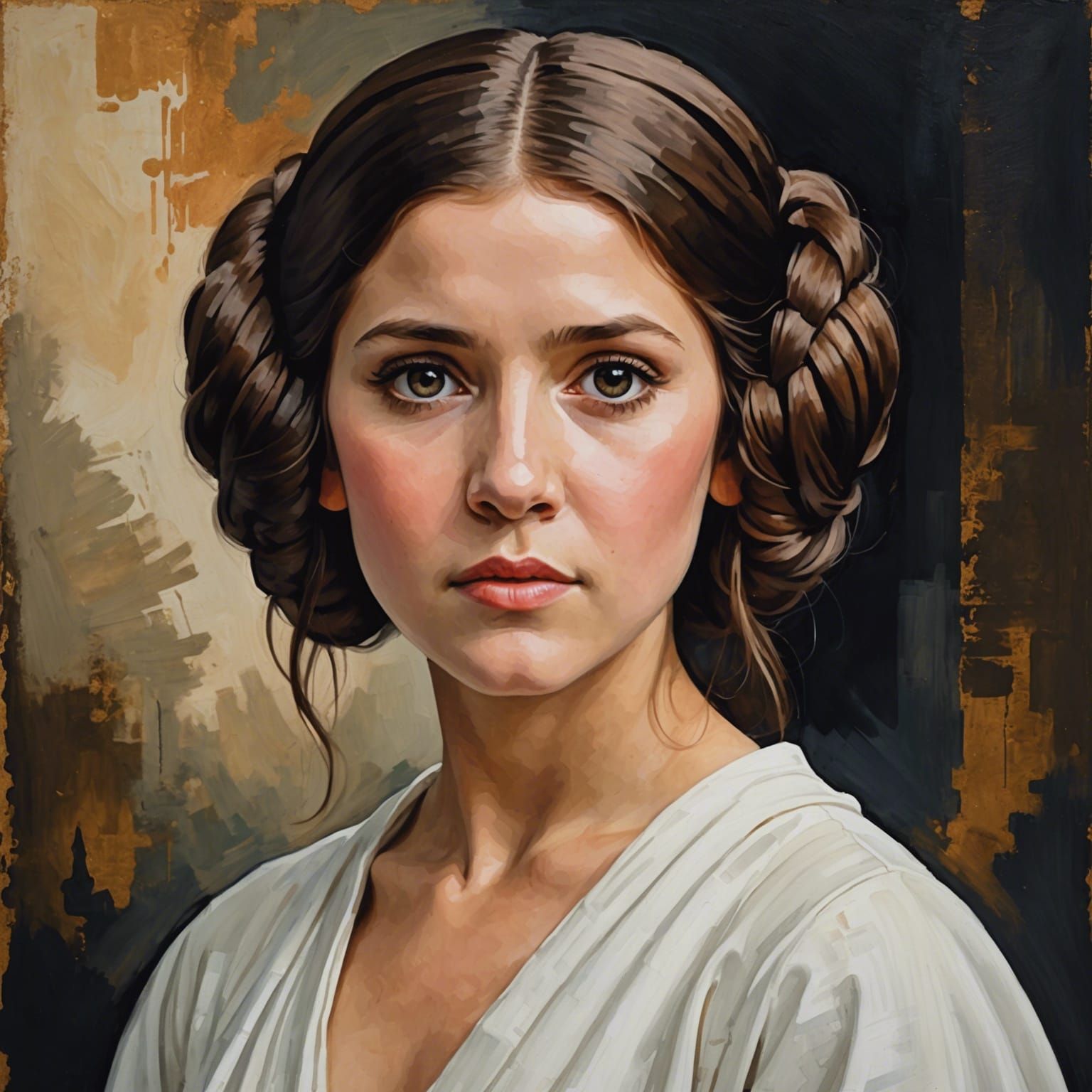 Princess Leia Portrait in Gouache Impressionist Style
