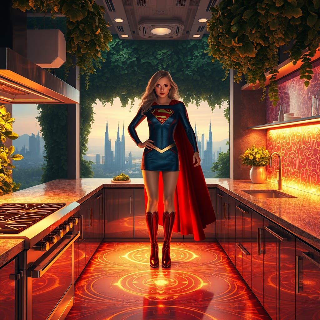 Supergirl in a Mystical High-Tech Kitchen