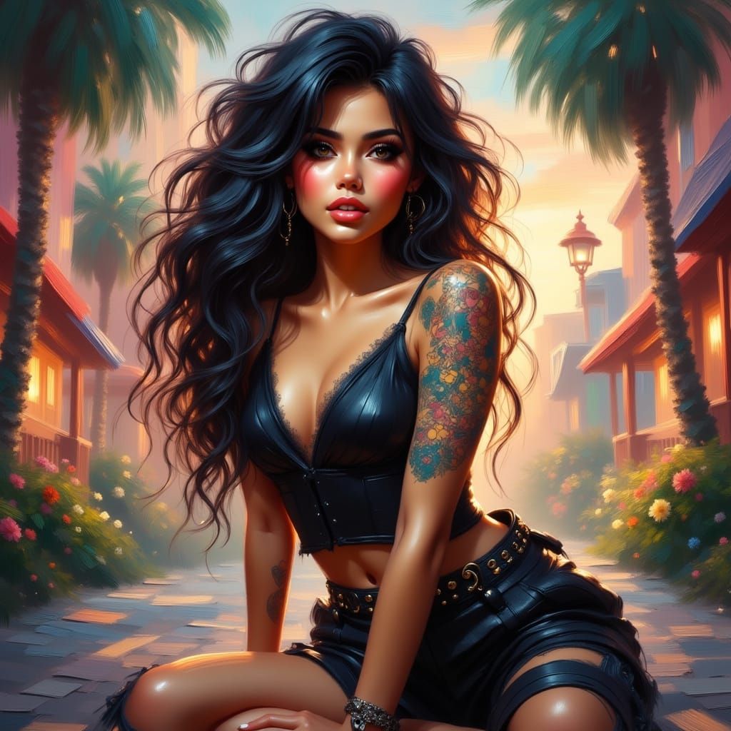 Filipino Goth Girl in Disney Princess Art Style