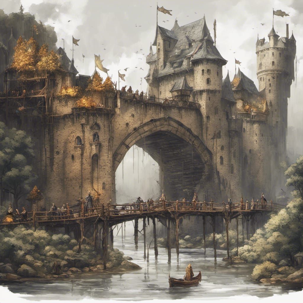 Medieval Fantasy Bridge: Castle and Impoverished Town