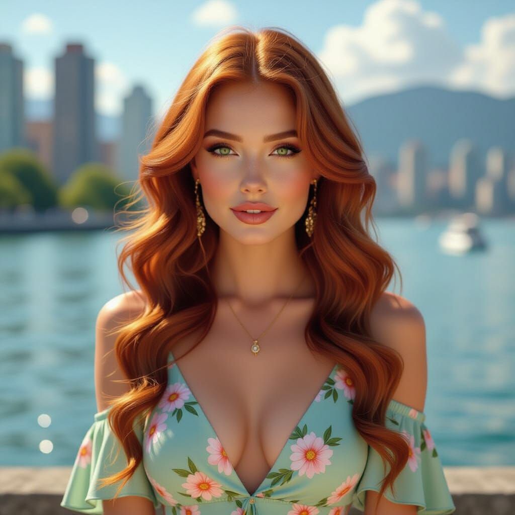 Redhead Model in High Fashion on Vancouver Seawall