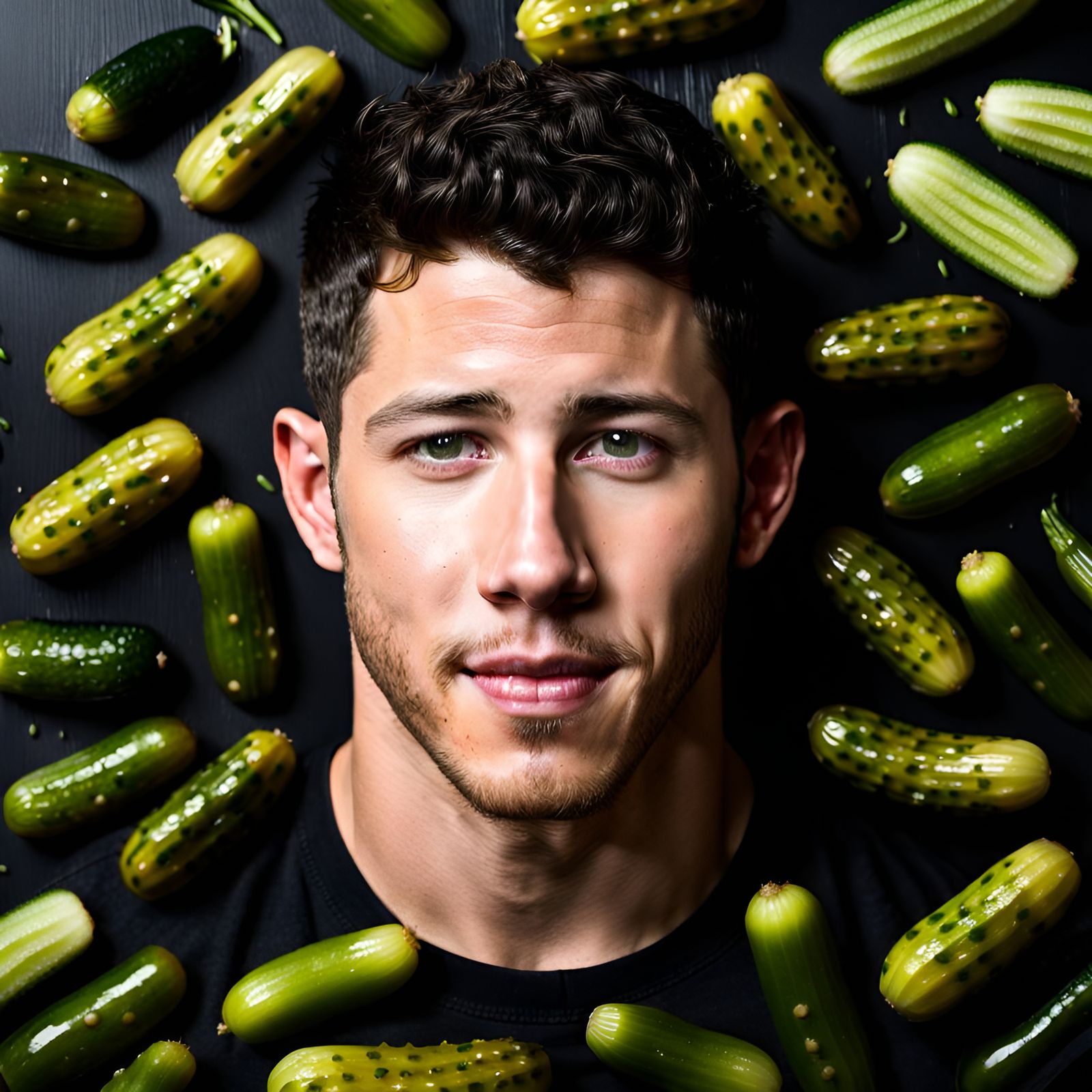 Nick Jonas Surrounded by Pickles: A Portrait