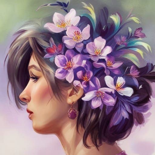 Ethereal Woman with Flowers Digital Art
