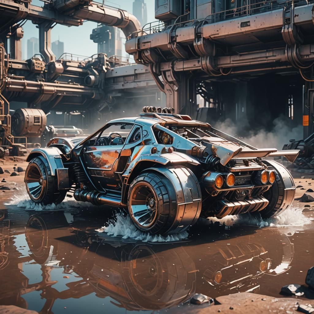 Futuristic Car in Watercolor with Sci-Fi Elements