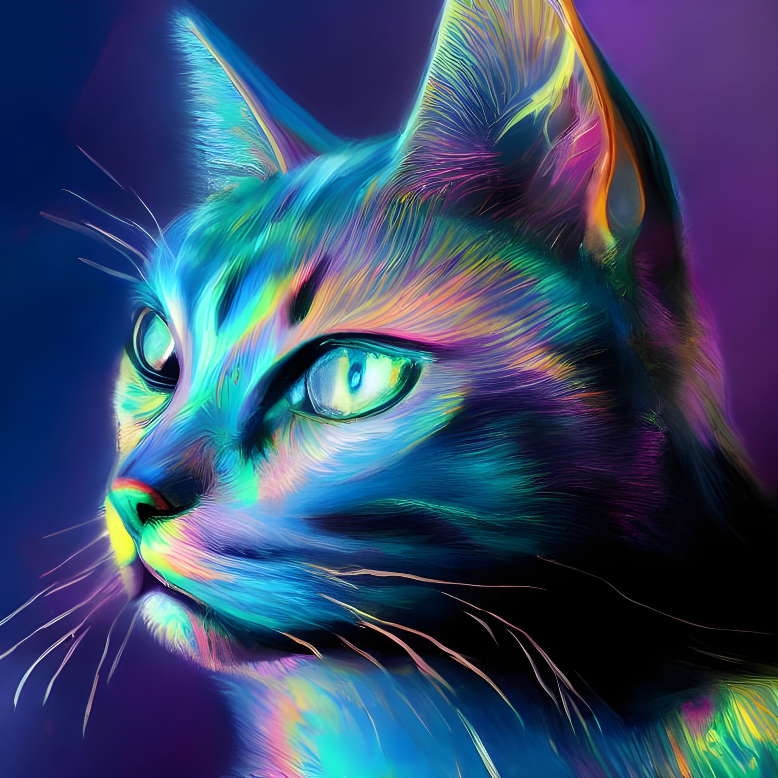 Holographic Iridescent Cat in Hyperrealistic Splash Art