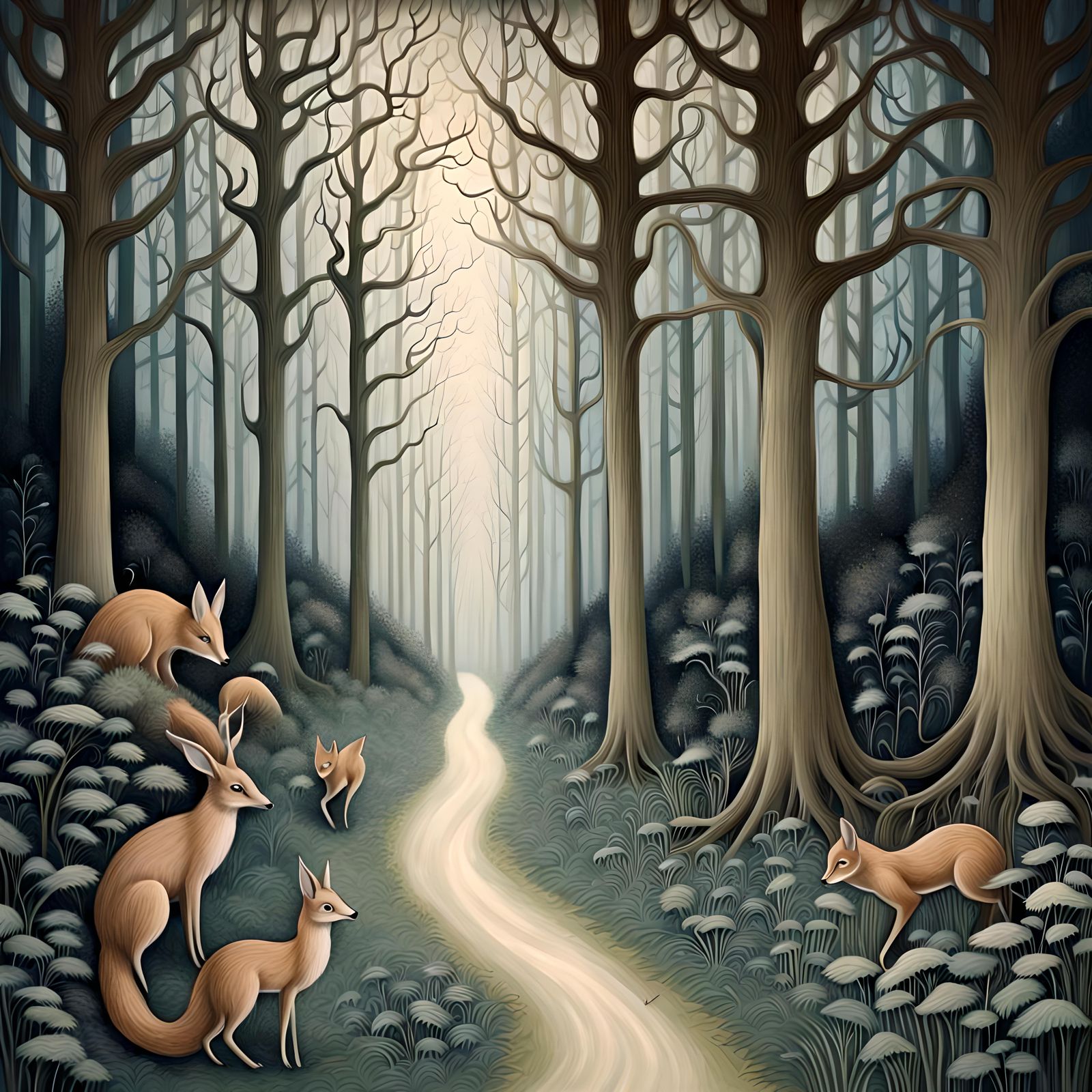 Enchanted Forest Path with Unseen Creatures