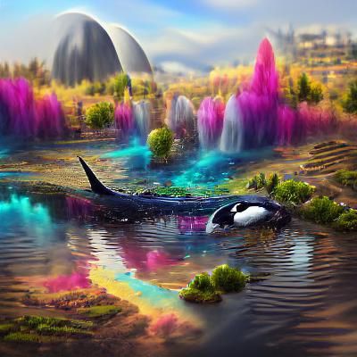 Orca in Pond: Colorful Digital Matte Painting
