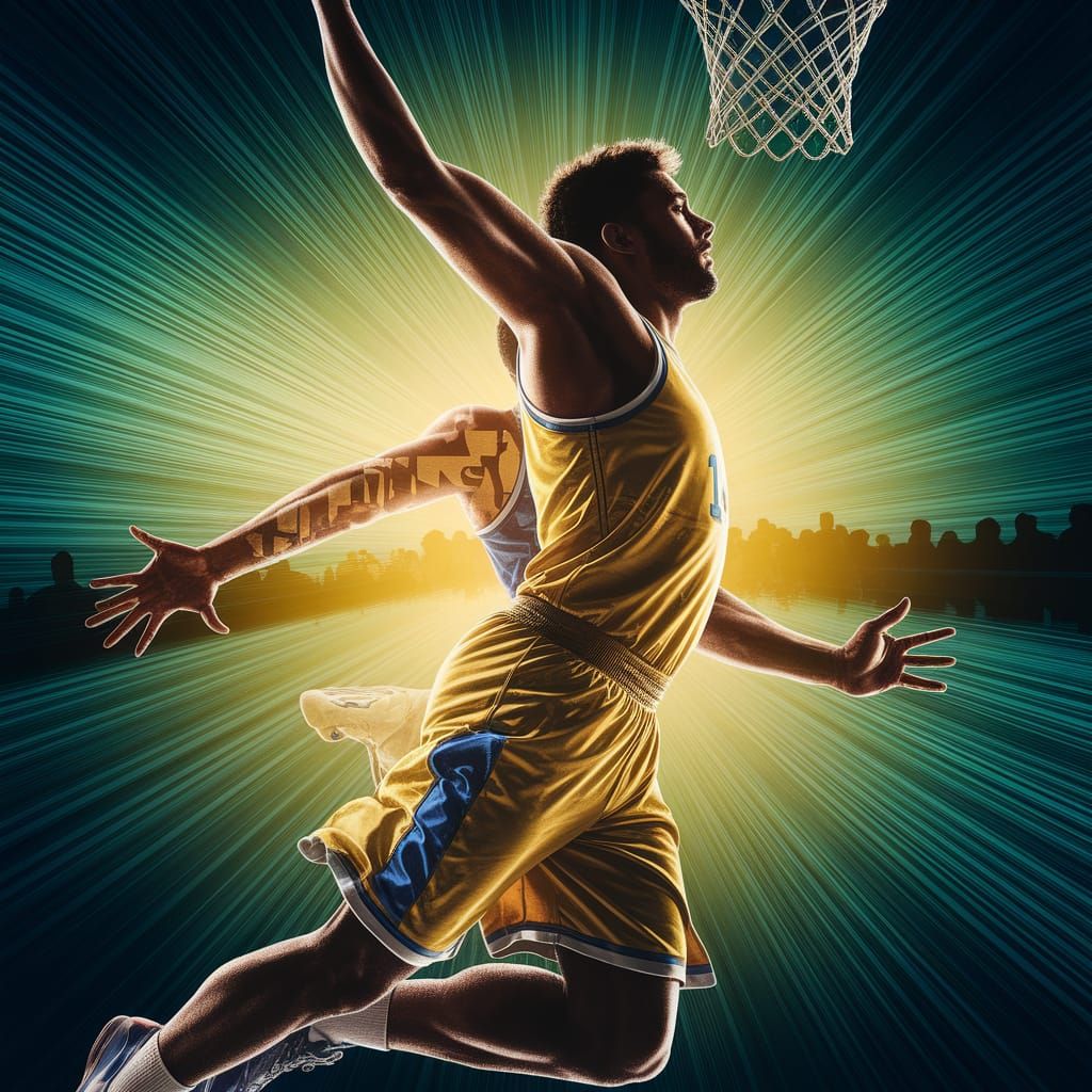 Basketball Player Dunk Silhouette in Golden Light