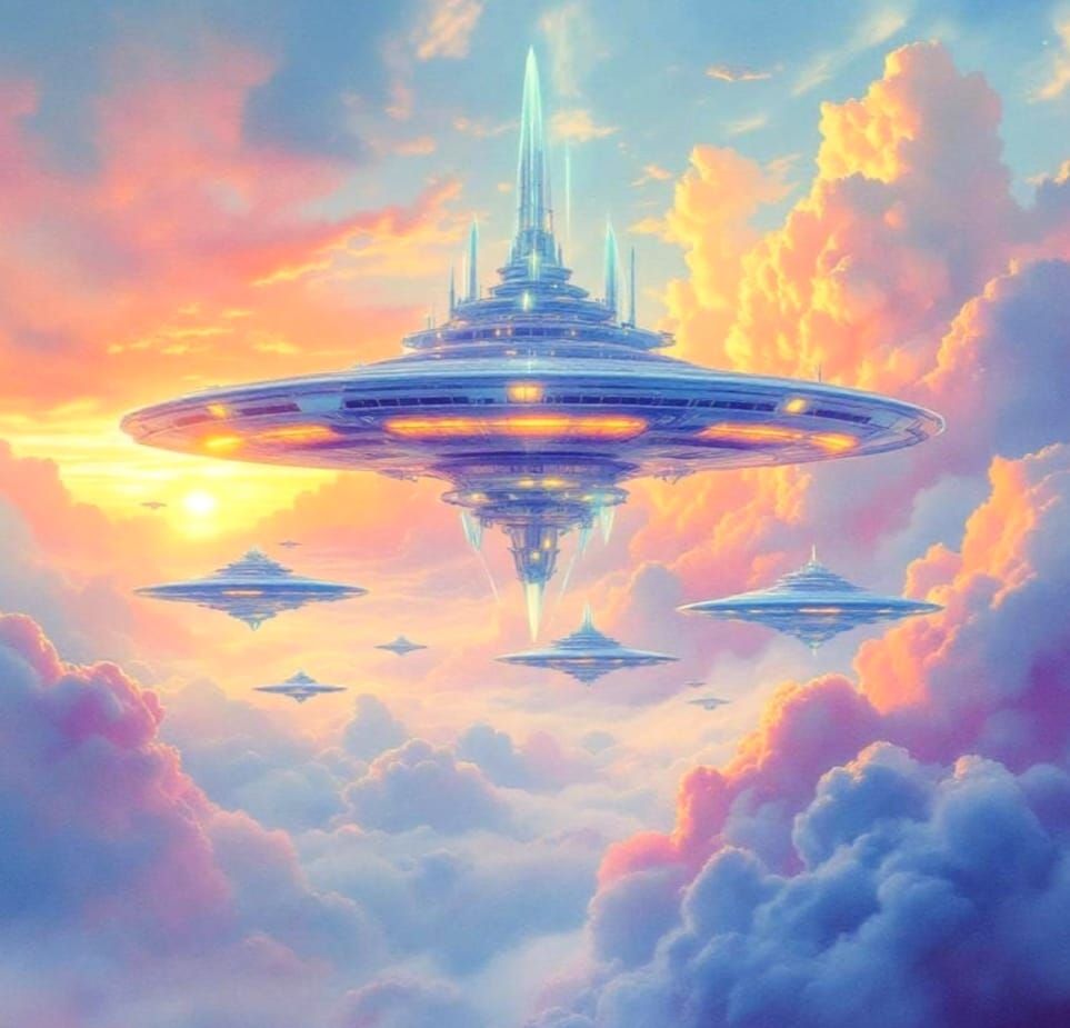 Futuristic Space Station in Watercolour Oil Painting