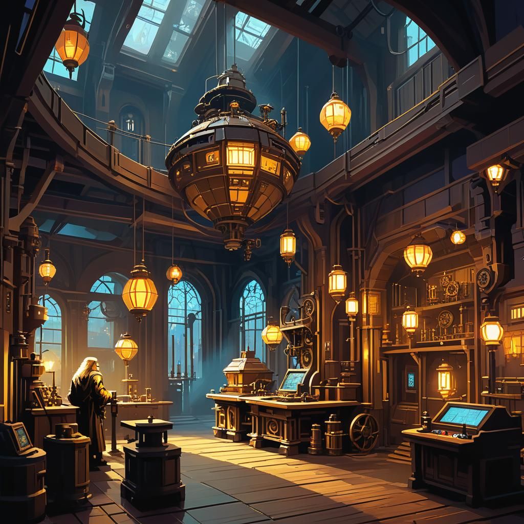 Steampunk Inventor's Workshop: Pixel Art in Art Nouveau Styl...