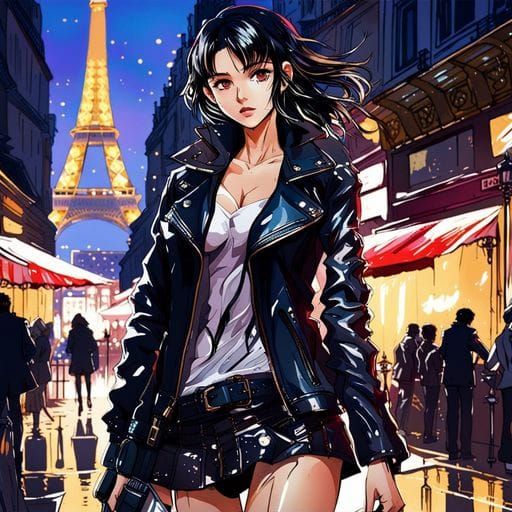 Attractive Woman in Paris, Ink Splash Art